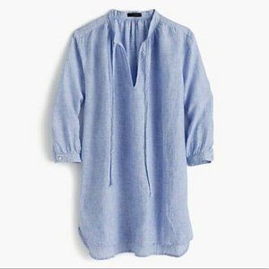 NWT J. Crew women's doris blue linen 3/4 sleeve tunic top—size xxxs.